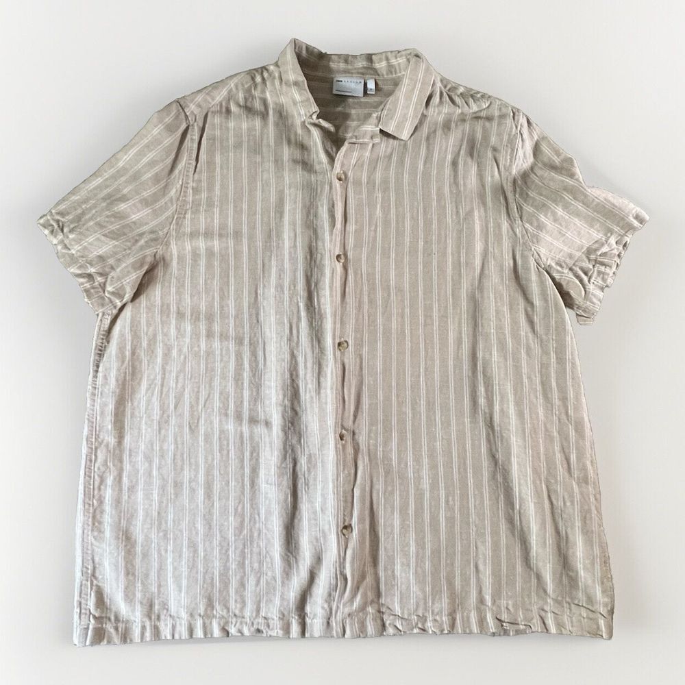 ASOS DESIGN Striped‎ Button Up Shirt Mens 2XL Beige Linen Blend Short Sleeve
